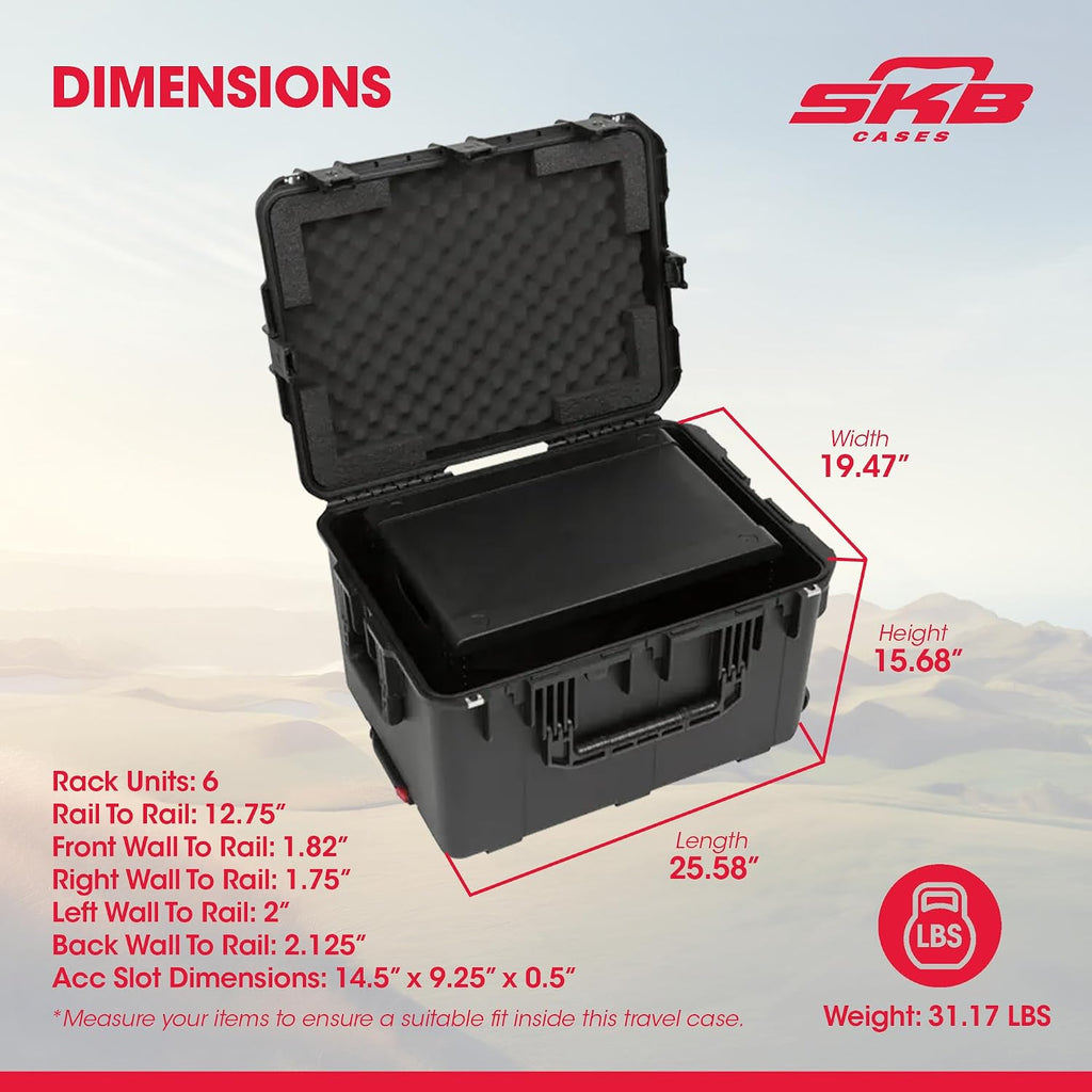 SKB 6U iSeries 13' Injection Molded Fly Rack with Built-In Wheels, Push Button Release Pull Handle and Removable Rack Frames, Black