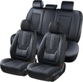 Coverado Car Seat Covers Full Set, Black Seat Covers for Car with Lumbar Support, Nappa Leather Seat Covers Waterproof Car Seat Protectors Universal Fit for Most Cars SUV Trucks
