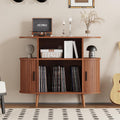 35.4' Record Player Stand with Storage - Vinyl Record Storage Cabinet & Media Console Holds 300+ Records, Mid Century Modern Turntable Stand for Living Room (Walnut, 35.4')