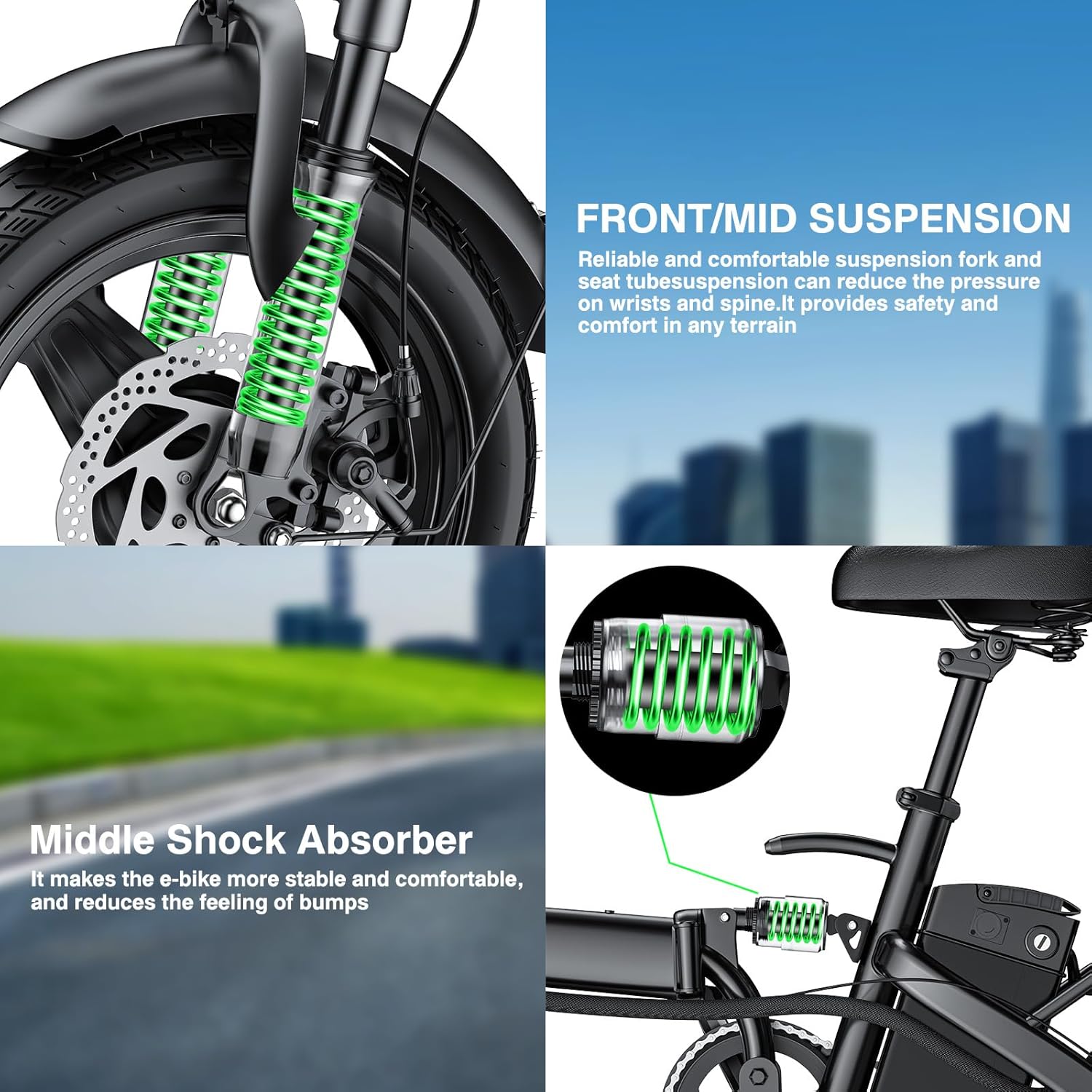 Electric Bike for Adults and Teens, 560-740W Motor, 20-25MPH Compact Commuter Folding Ebike, 32 Miles Range, 48V 10Ah Battery, 3-Level Pedal Assist, 14' Foldable Electric Bicycle, UL 2849 Certified