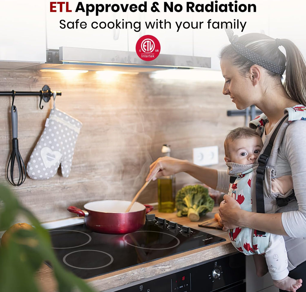 GASLAND Electric Cooktop 30 Inch, Pro CH77BS 7000W Built-in Ceramic Radiant Stovetop with 4 Burners, ETL Approved, Knob Control, Hot Surface Indicator, Child Safety Lock, 240V