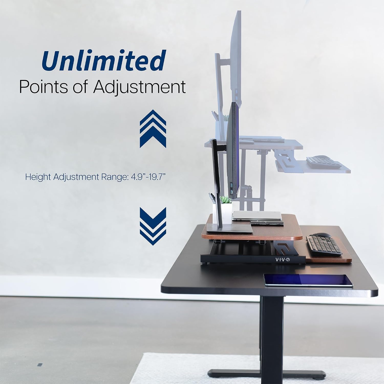 VIVO Height Adjustable 32 inch Stand Up Desk Converter, Quick Sit to Stand Tabletop Dual Monitor Riser Workstation, Dark Walnut Desktop, Black Frame, DESK-V000SD