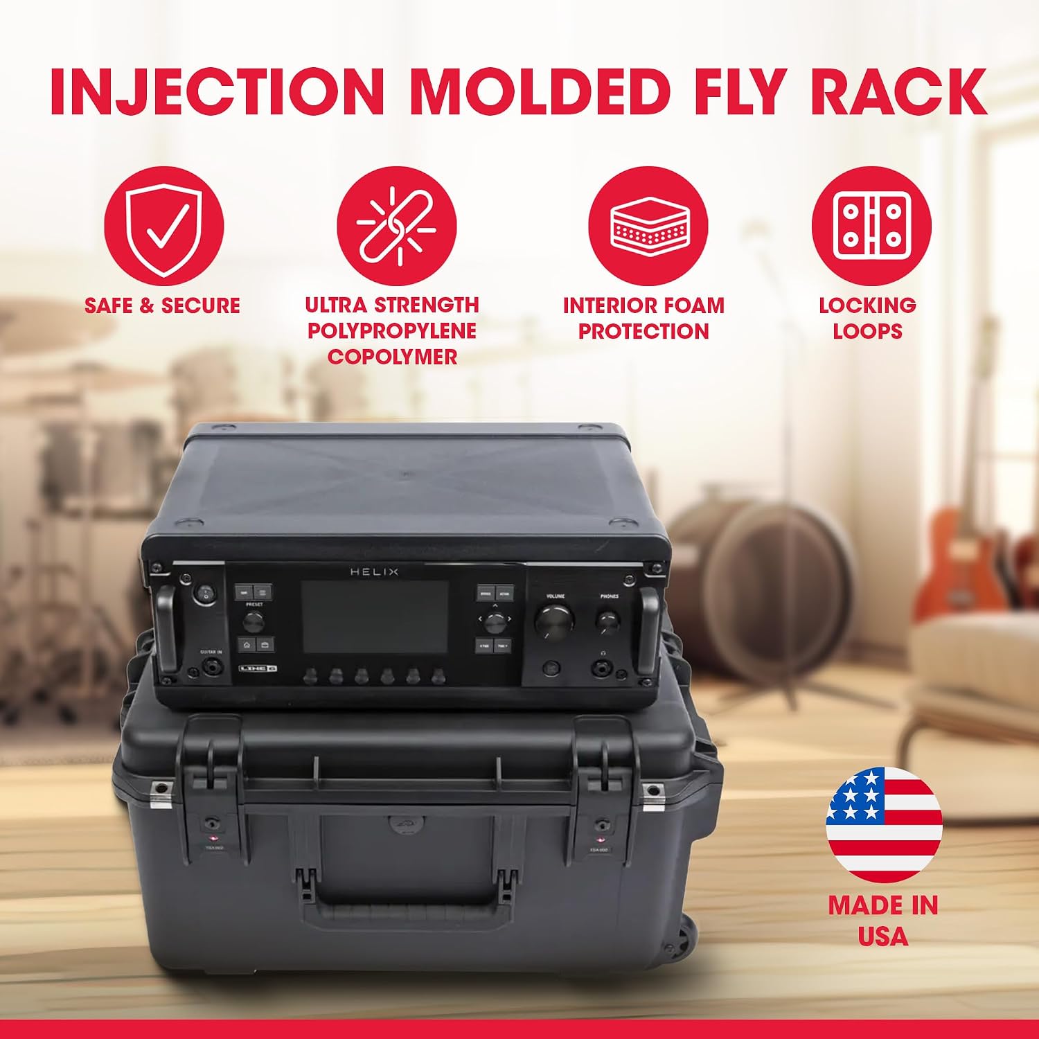 SKB 3U iSeries 13' Injection Molded Fly Rack with Built-In Wheels, Push Button Release Pull Handle and Removable Rack Frames, Black