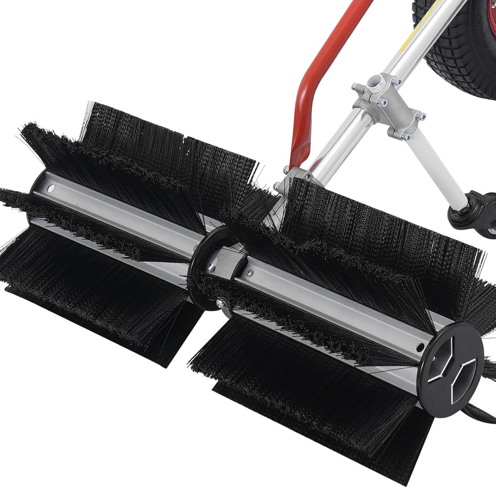 4-Stroke Gas Powered Hand Push Sweeper, Outdoor Hand Held Gas Power Broom Gas Handheld Walk Behind Push Lawn Sweeper Artificial Turf Gas Power Sweeper w/ 23in Long High-Density Brush for Driveway Snow