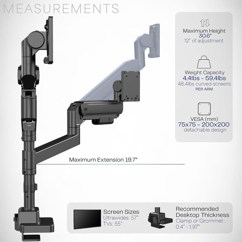 VIVO Dual Ultrawide Monitor Arms with Pole, 57 inch Screens up to 59.4 lbs, Desk Mount TV and Monitor Stand Designed for Samsung Odyssey Ark, Neo G9, ViewFinity S9, and More, Black, STAND-GT57T2