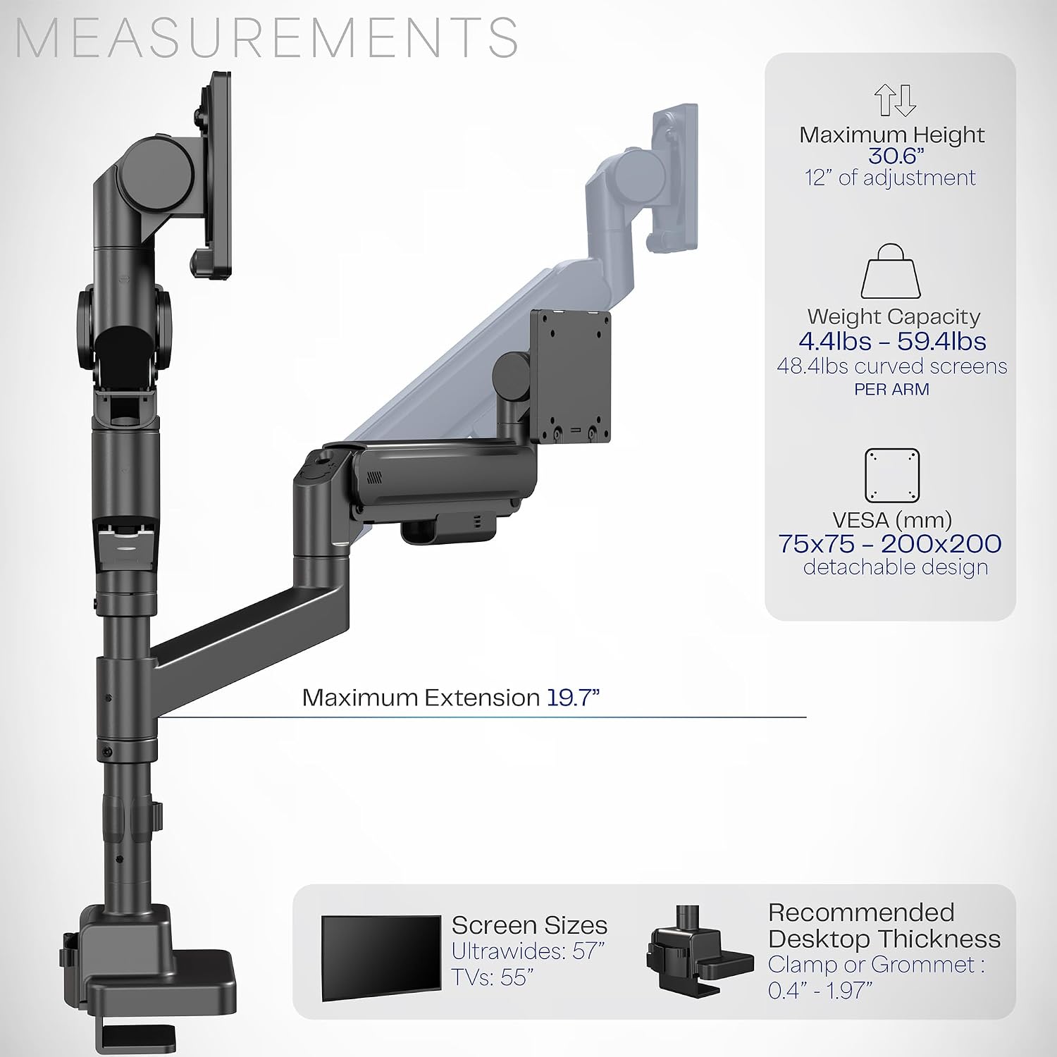VIVO Dual Ultrawide Monitor Arms with Pole, 57 inch Screens up to 59.4 lbs, Desk Mount TV and Monitor Stand Designed for Samsung Odyssey Ark, Neo G9, ViewFinity S9, and More, Black, STAND-GT57T2