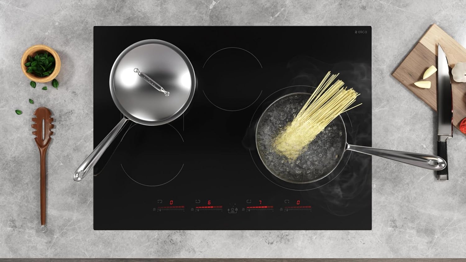 Elica EIV430 Volta 30 Inch Wide 4 Burner Induction Cooktop with Pot Detector - Black