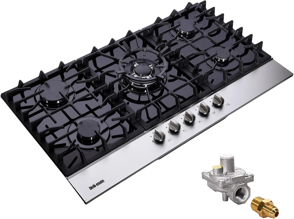 36 Inch Gas Cooktop, Built-in Tempered Glass 5 Burners Stovetop LPG/NG Convertible Stove Top Dual Fuel Cooktop DM5189-01