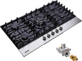 36 Inch Gas Cooktop, Built-in Tempered Glass 5 Burners Stovetop LPG/NG Convertible Stove Top Dual Fuel Cooktop DM5189-01