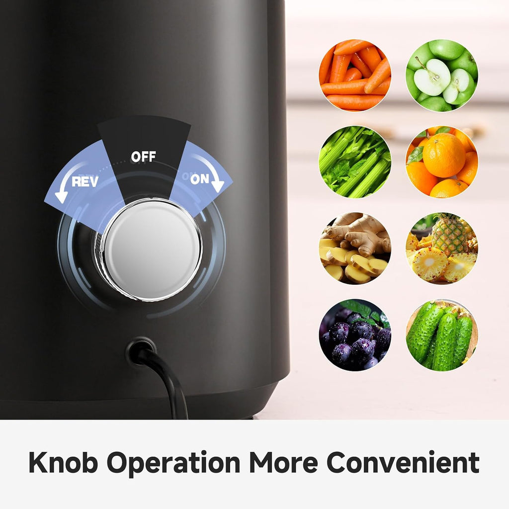 AMZCHEF Cold Press Juicer – 5.8' Wide Mouth Hopper for Whole Recipe Loading, Self Feeding for Hands-Free Operation, Zero Waste Masticating Juicer For More Juice, Less Pulp – Triple Strainers