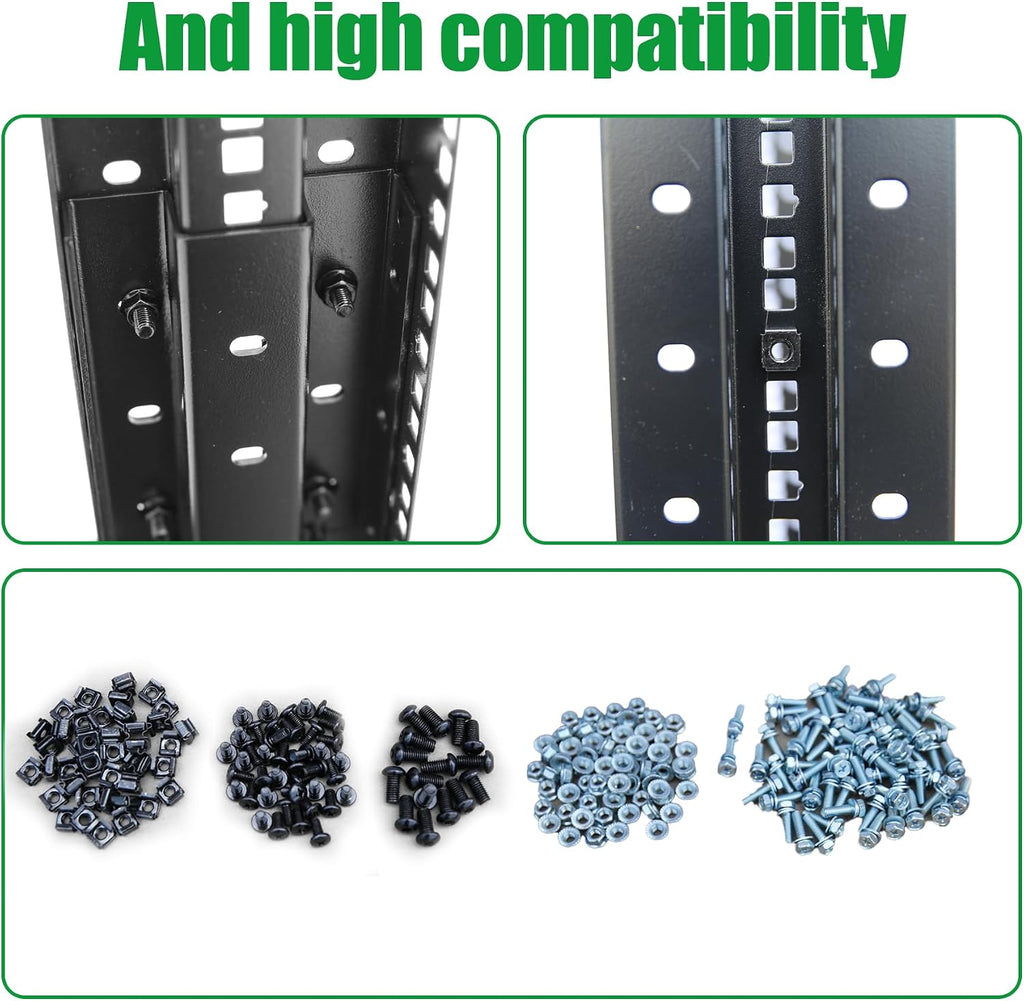 42U Server Rack/4-Post 19in Network Rack/Open Frame Rack with Wheels, Heavy-Duty Frame Cabinet/Adjustable Depth 15.75-13.75in GLOBALRACK，(4POST-600-42U)