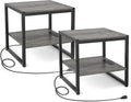 Homieasy End Table with Charging Station, 20' Mini Fridge Stand with Power Outlets, Heavy Duty Side Table for Living Room, Small Table Stand & Fridge Table, Black Oak, 2 Pack