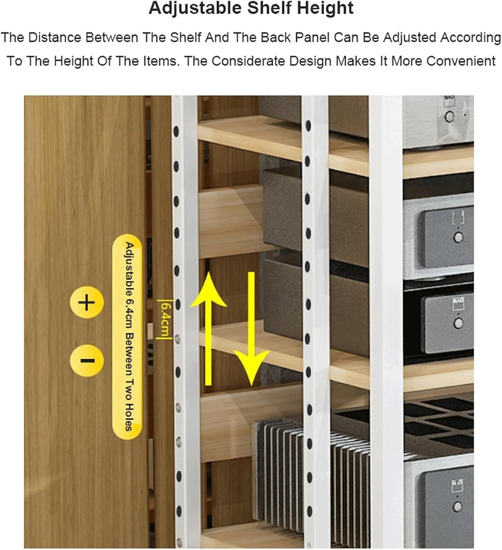 Audio Rack Steel Stereo Rack Audio Equipment Rack Audio Stereo Shelf Wooden Open Adjustable Audio-Video Shelving with Wheels Durable(Wei�,4 Tier)