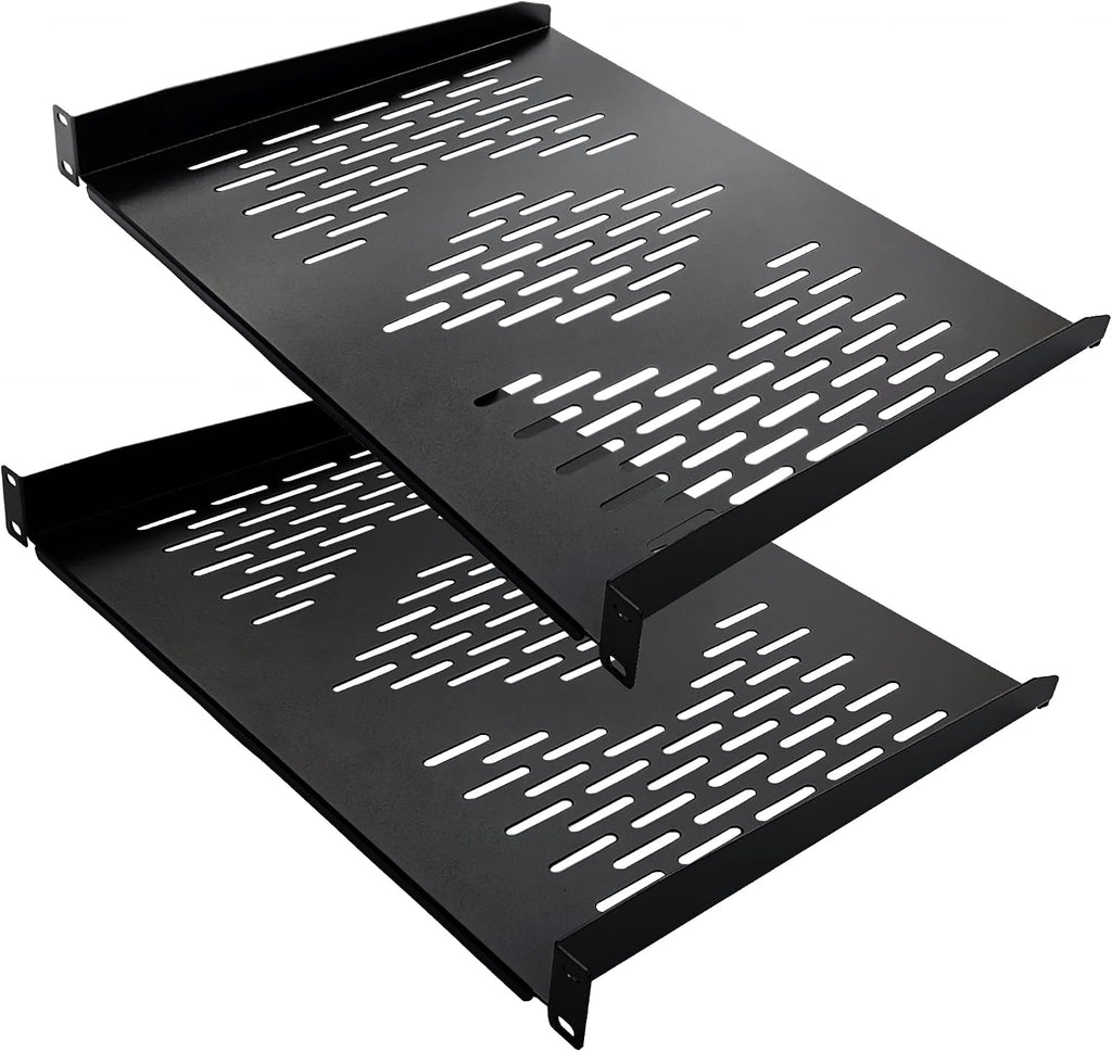 RIVECO 15U Network & Stereo Rack with Caster Rolling Server Rack for 19-inch Audio Video Musical & IT Equipment Mounting, Tapped & Square Holes+35cm Depth Rack Shelves 2PCS