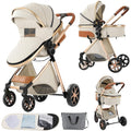 2 in 1 Baby Stroller, Reversible Convertible Infant Stroller of One-Click Folding, Newborn Travel Strollers Toddler Standard Pram Carriage White