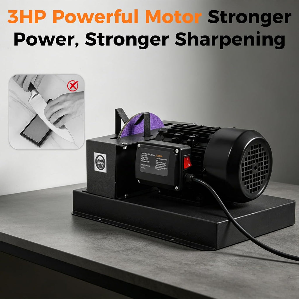 Lawn Mower Blade Sharpener, 3HP 500W Bench Grinder with 2 Sandpapers 2 Brackets, 1700 RPM Powerful Bench Mower Sharpening Machine for High/Low Lift Blades, Gator Blades