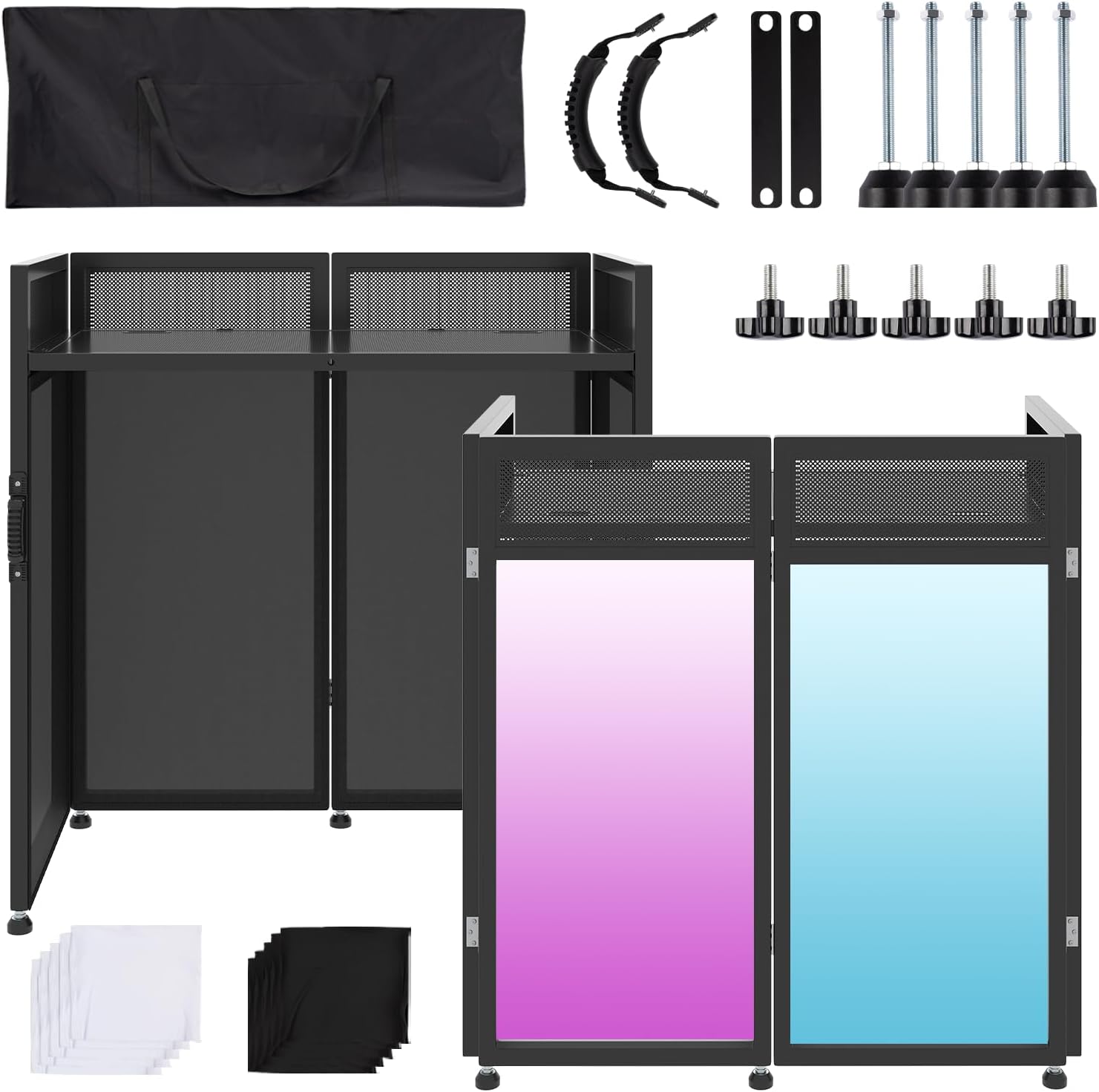 Vallisco DJ Facade Booth Table 40' x 20' - Portable Detachable DJ Booth Table Station with Black/White Scrims & Carry Bag for Show, Party, Gathering