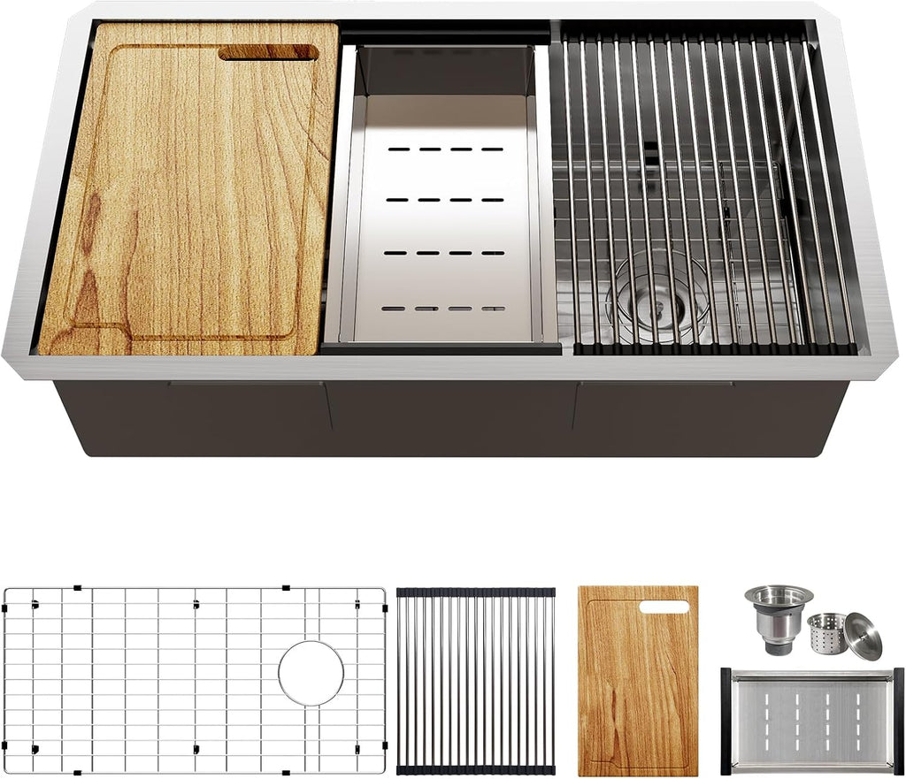 30 Inch Induction Cooktop with 4 Boost Burner & 32 inch Workstation Kitchen Sink