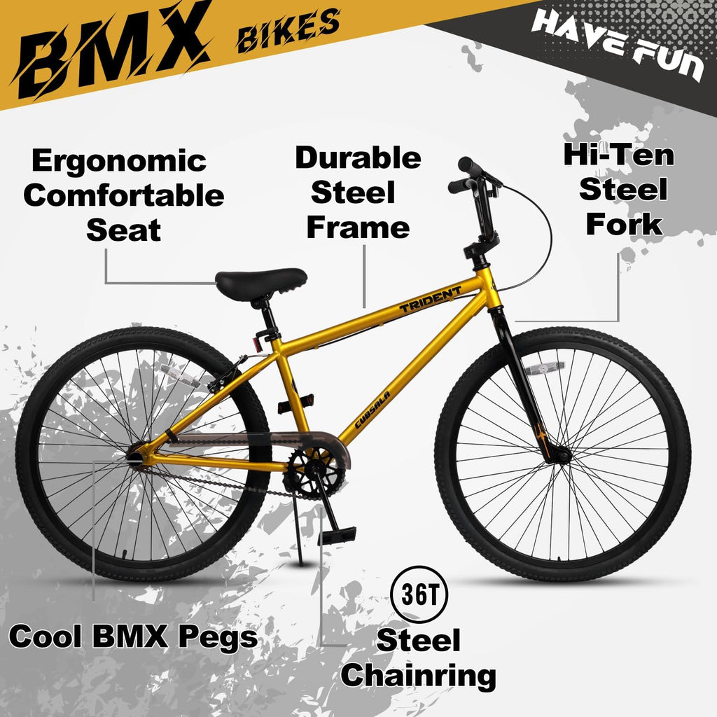 cubsala 20 24 26 Inch BMX Race Bike Trident Bicycles Beginner-Level to Advanced Riders with 2 Pegs, Multiple Colors