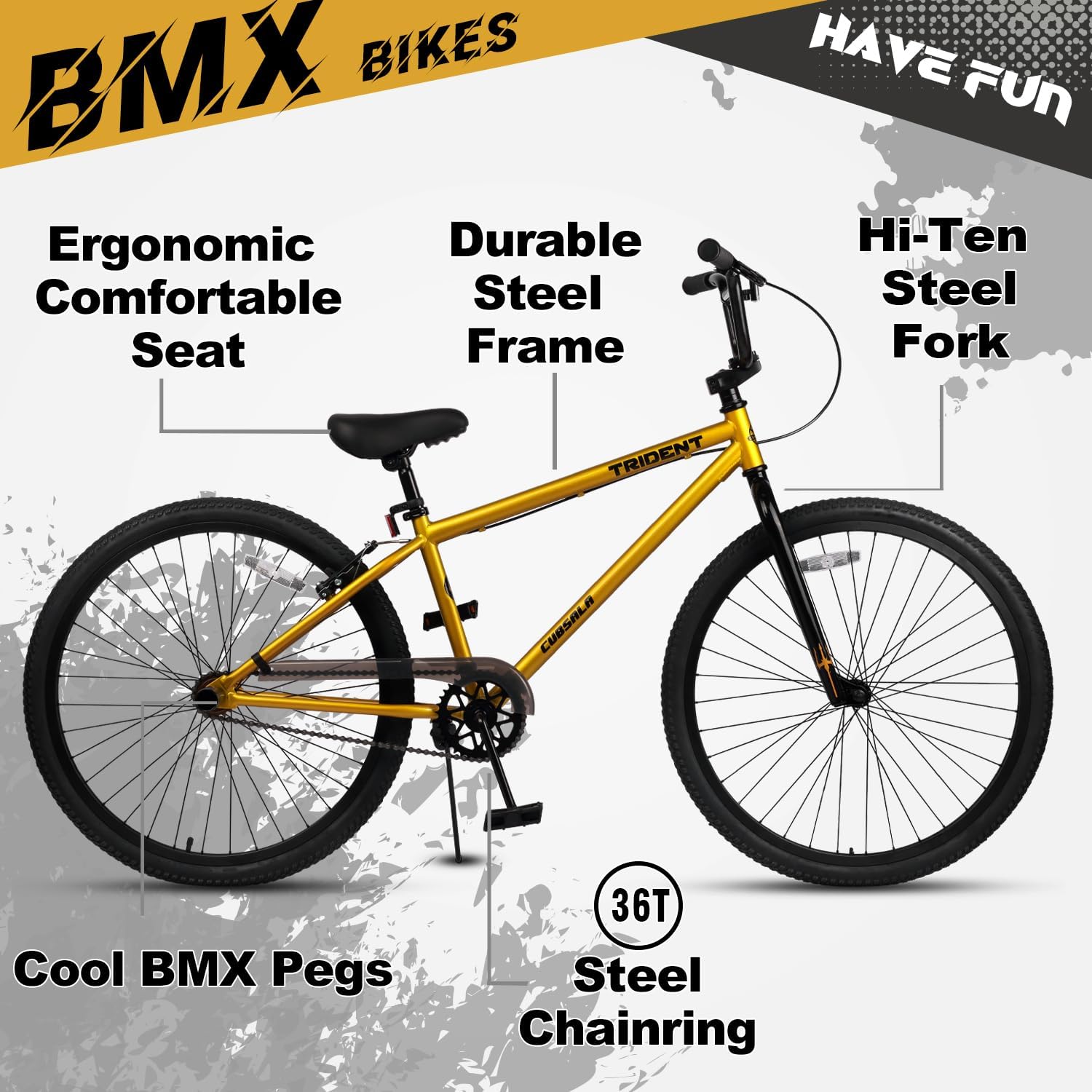 cubsala 20 24 26 Inch BMX Race Bike Trident Bicycles Beginner-Level to Advanced Riders with 2 Pegs, Multiple Colors