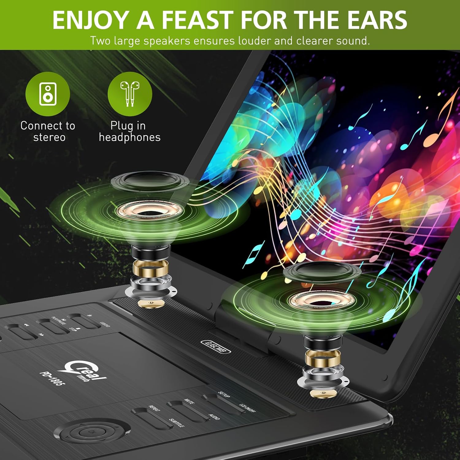 18' Portable DVD Player with Bluetooth Headset,15.6' HD Swivel Screen with Extra Carrying Bag,Support AV-in/Out and Multiple Disc Formats,High Volume Speaker,Black,[Not Support Blu-Ray]