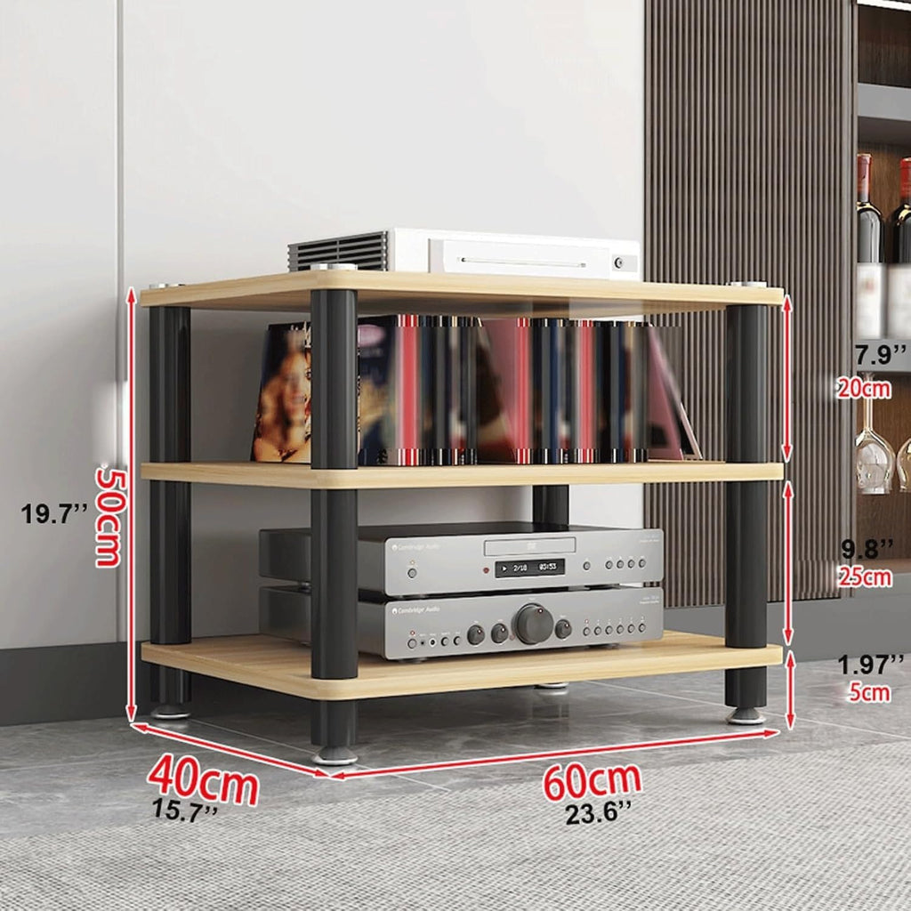 Audio Rack Wooden Stereo Rack Audio Equipment Rack Audio Open Rack Cabinet HiFi Rack Audio-Video Shelving Shock-Absorbing Feet(Nero,3 Tier)