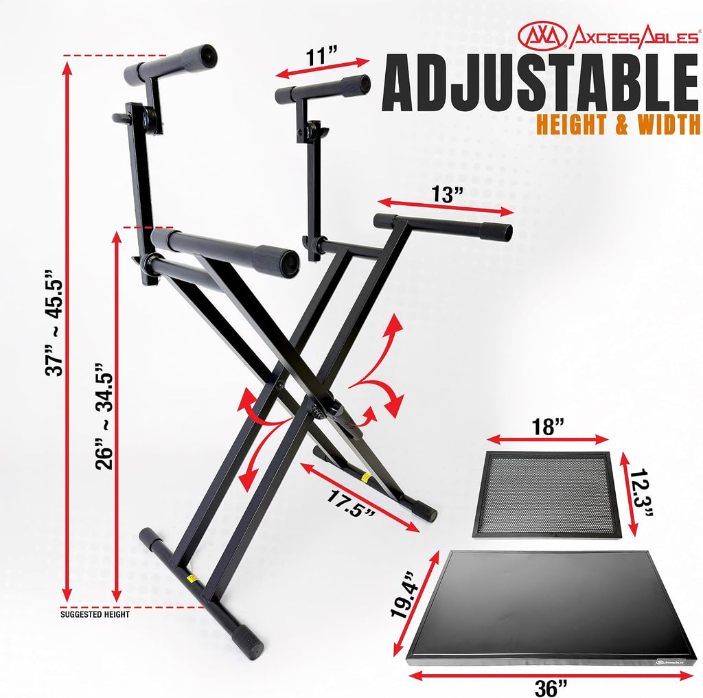 AxcessAbles Portable Two-Tier DJ Table Stand| Two Tier Piano Keyboard Stand for Sheet Music and Tablet | DJ Laptop and Controller Stand | Music Production Workstation | Booth Stand