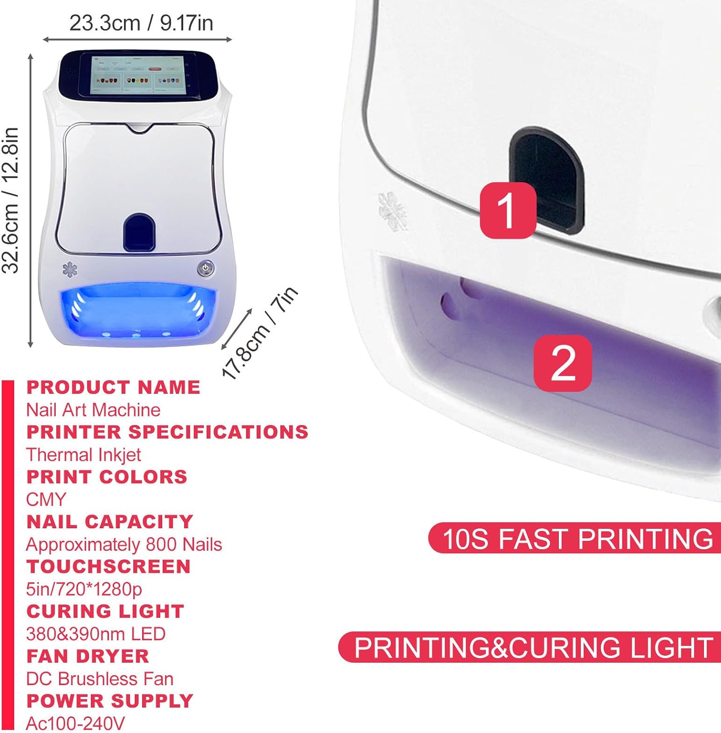 3D Automatic Digital Nail Art Printer - Mobile Nail Machine with 800+ Designs, Touch Screen Display & Nail Dryer - Perfect for Home Nail Art for Girls