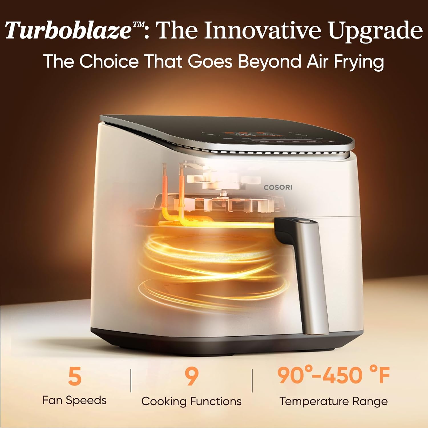 Cosori 9-in-1 TurboBlaze Air Fryer 6 Qt, Smart Control, 90°–450°F, Shake Reminders, Precise Heating for Even Results, Air Fry, Roast, Bake, Broil, Dry, Frozen, Proof, Reheat, Keep Warm, 120V, Cream