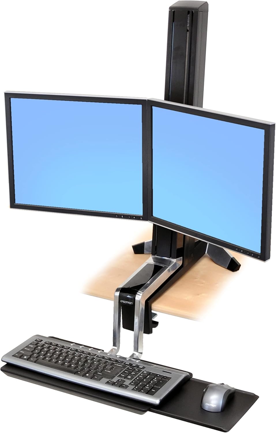 Ergotron – WorkFit-S Dual Monitor Standing Desk Converter, Sit Stand Workstation for Tabletops – No Worksurface, Black