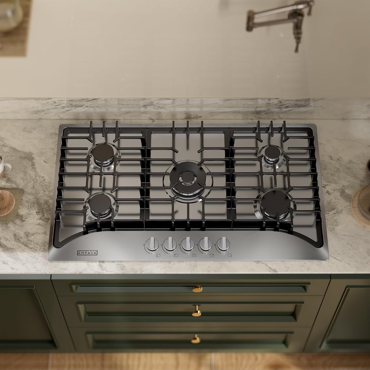Empava 36 Inch Built-in Gas Cooktop with 5 Sealed SABAF Burners, Stainless Steel Surface, LPG/NG Convertible, Auto Electric Pulse Ignition, Flame Failure Protection