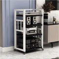 Audio Rack 4 Tier Stereo Rack Audio Equipment Rack Audio Stereo Shelf Wooden Open HiFi Rack Audio-Video Shelving with Wheels Movable(Nero)