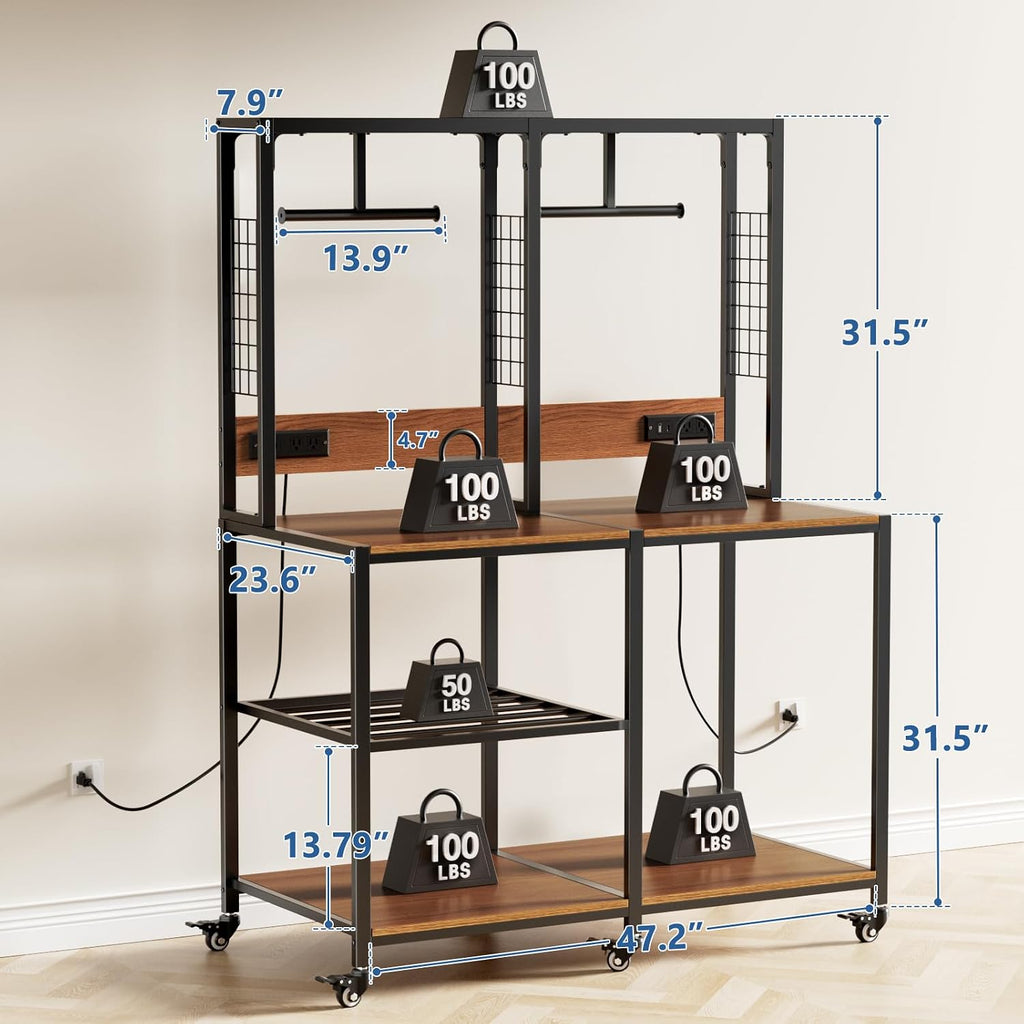 Double 3D Printer Stand with Filament Storage, Heavy-Duty Metal Frame Dual 3D Printer Table Workbench, T-Type Filament Holder, Lockable Wheels, Mobile or Fixed Printer Rack for Home & Workshop