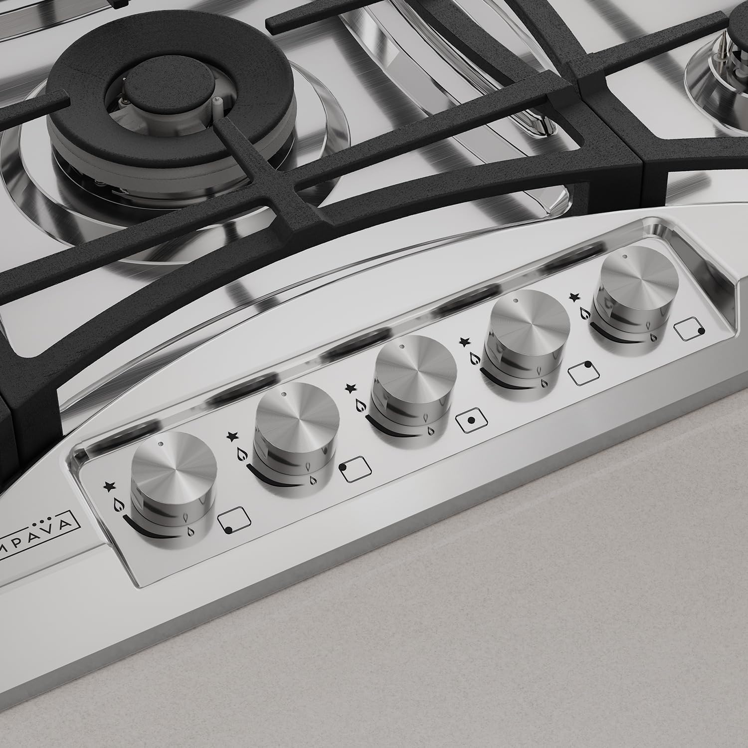 Empava 36 Gas Cooktop with 5 Italy Sabaf Sealed Burners NG/LPG Convertible in Stainless Steel Model 2020, 30 inches