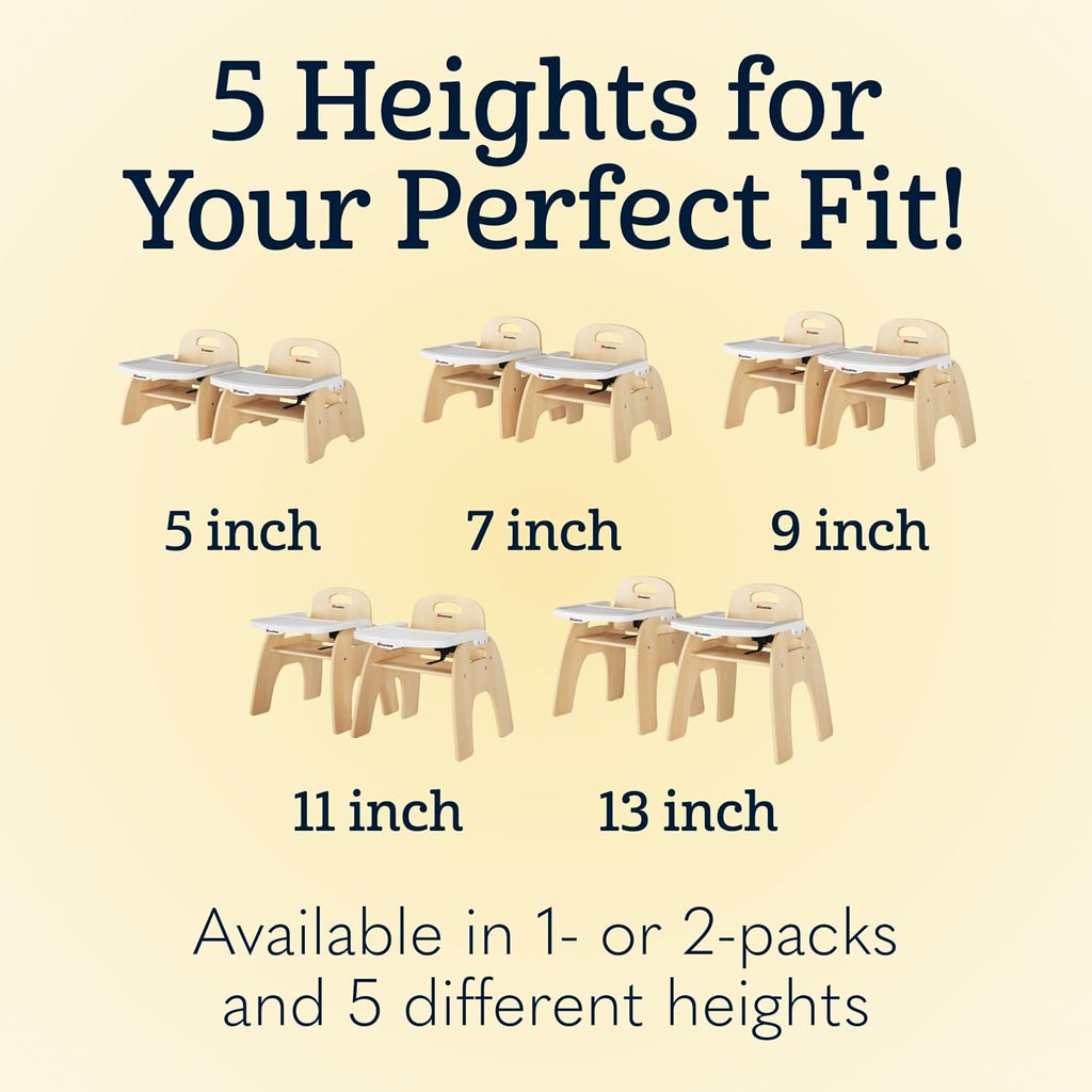 Foundations Easy Serve 7' Wood Feeding Chair for Toddlers, Adjustable Harness, Removable Dishwasher Safe Tray, 'No Tip' Base, Baltic Birch Plywood