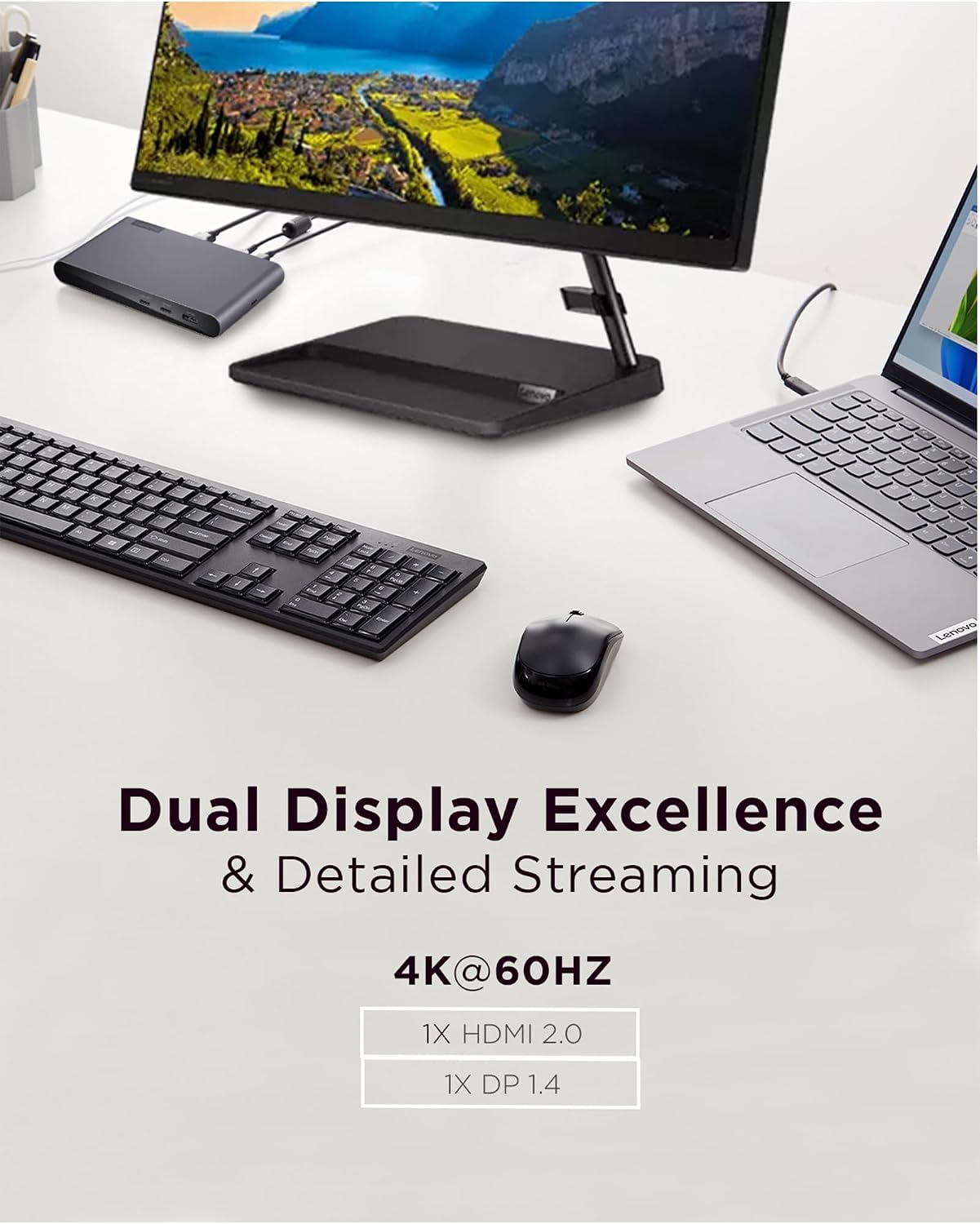 Lenovo Docking Station USB-C Universal Business Dock – Dual Display (1 DP 1.4 & 1 HDMI 2.0) – 65W Charging for Laptop (90W Power Adapter Included) – 3X USB-A & 2X USB-C Ports – Windows Compatible