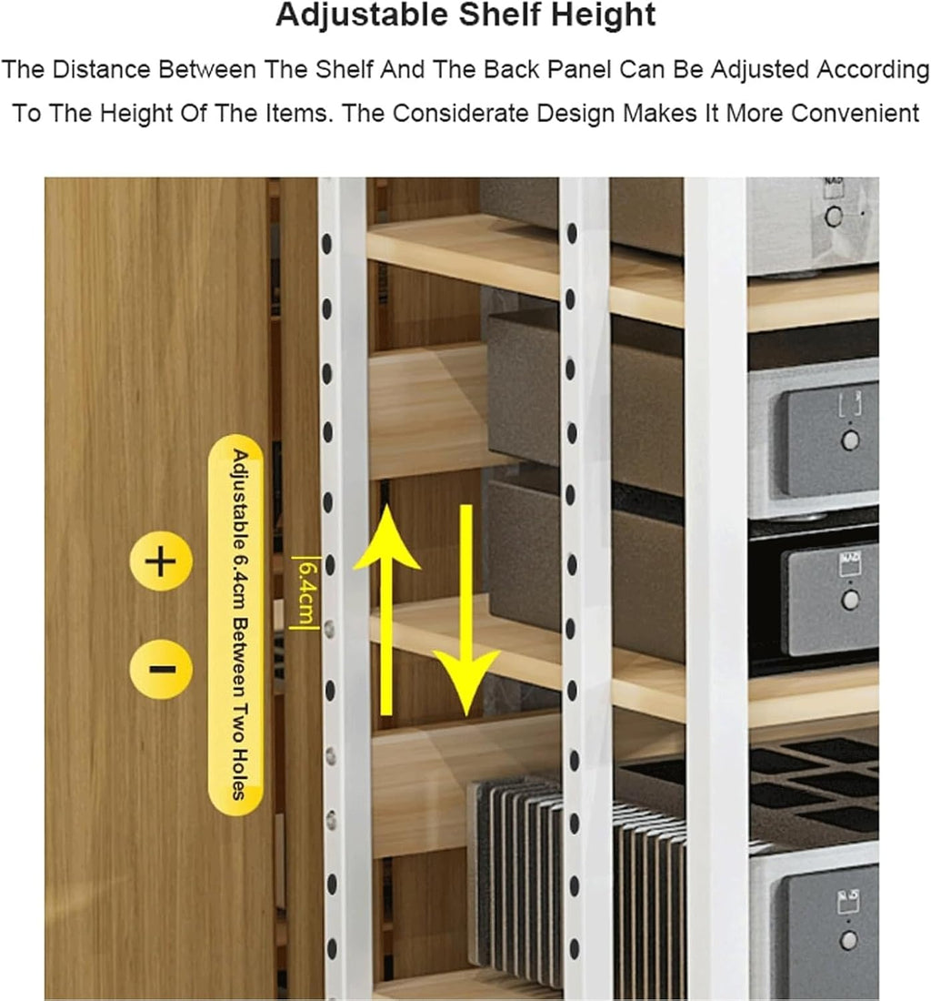 Audio Rack Stereo Rack Adjustable Audio Equipment Rack Audio Open Rack Cabinet Wooden with Wheels HiFi Rack Audio-Video Shelving(Wei�,4 Tier)