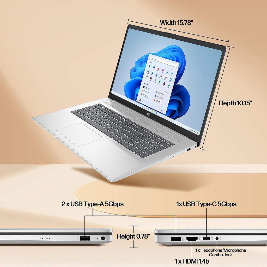 HP Laptop for Business and Student, 17.3' FHD IPS Display, 6-cores AMD Ryzen 5 5500U (Up to 4.0GHz), 16GB RAM, 512GB PCIe SSD, Webcam, FP Reader, Keypad, BT, HDMI, USB-C, PDG HDMI Cable, Win 11 Pro