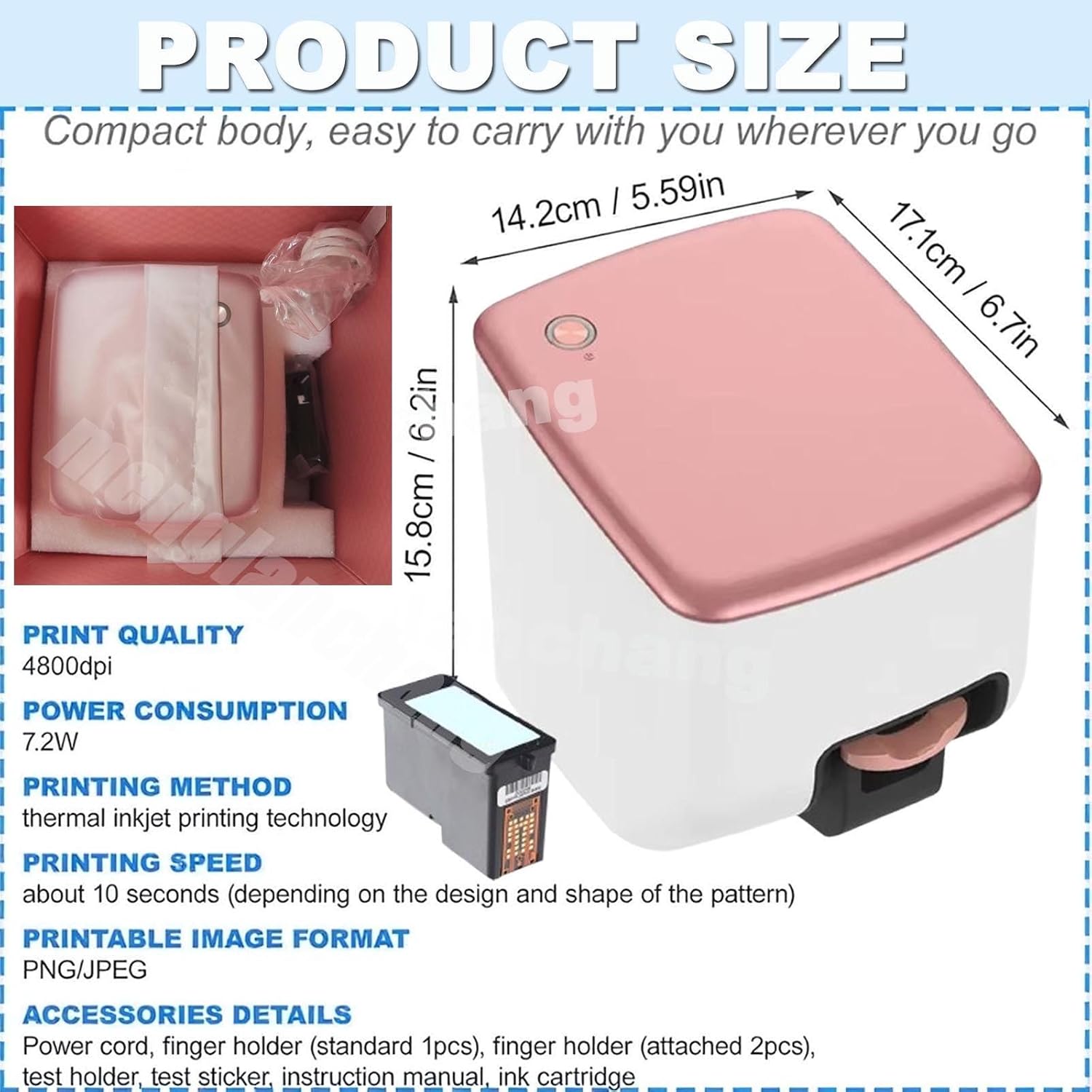 3D Smart Nail Printer | Mini Digital Mobile Nail Art Printer Machine | Portable Nail Painting Machine Support WiFi/DIY/USB(4800dpi High-Definition) | 10s Painting for Girls' Home Nails