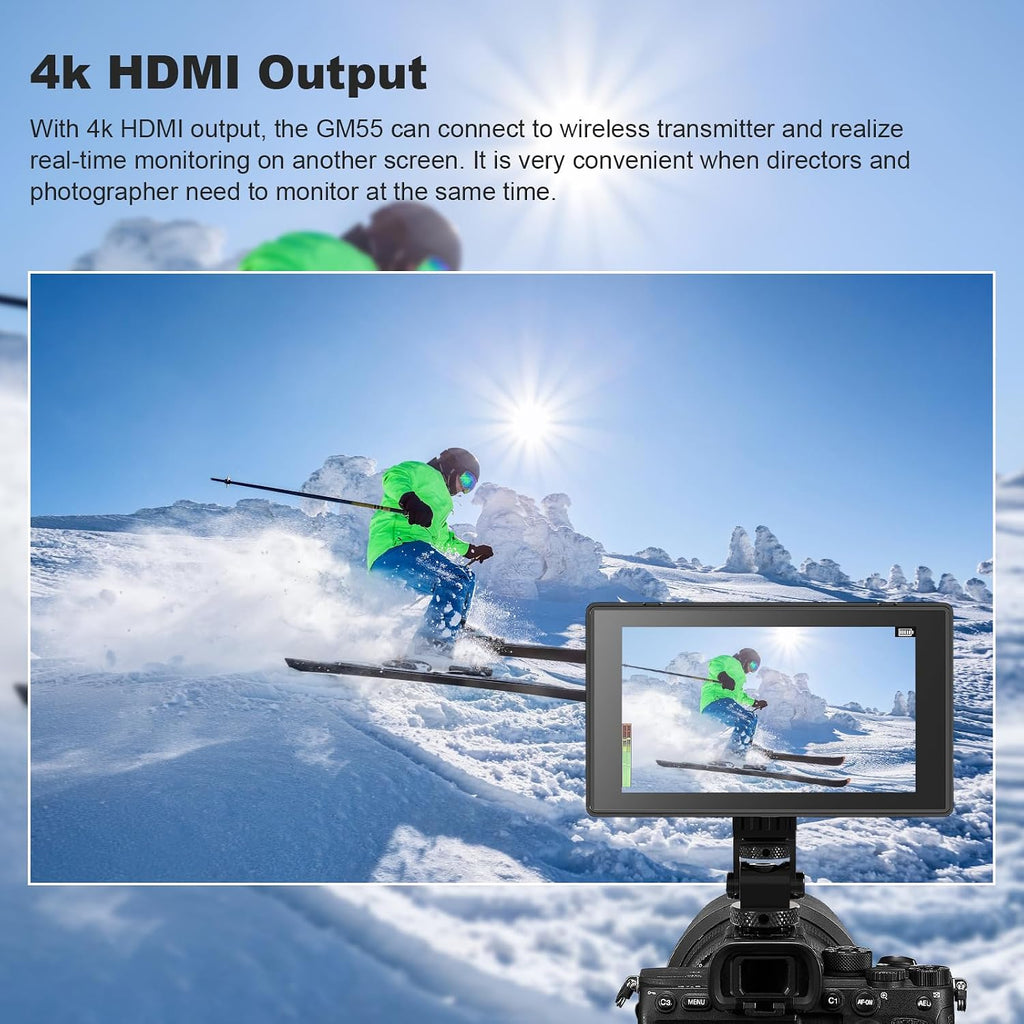 GODOX GM55 Touch Screen DSLR Camera Field Monitor 5.5 Inch 4K 410nit 4K HDMI in and Out Exposure Focus 3D LUT 160°Wide View Angle DC/Battery 8V/1.5A Powered 1920x1080 External Monitor