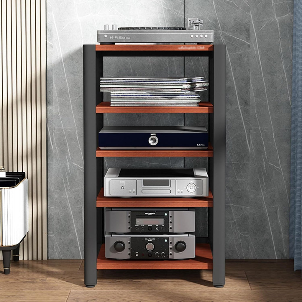 SOBS Media Storage Cabinet, Adjustable 5-Tier Wooden Shelves Audio Video Media Stand Component Cabinet and Stereo Rack Audio Tower Stand for Home/Office/Theater