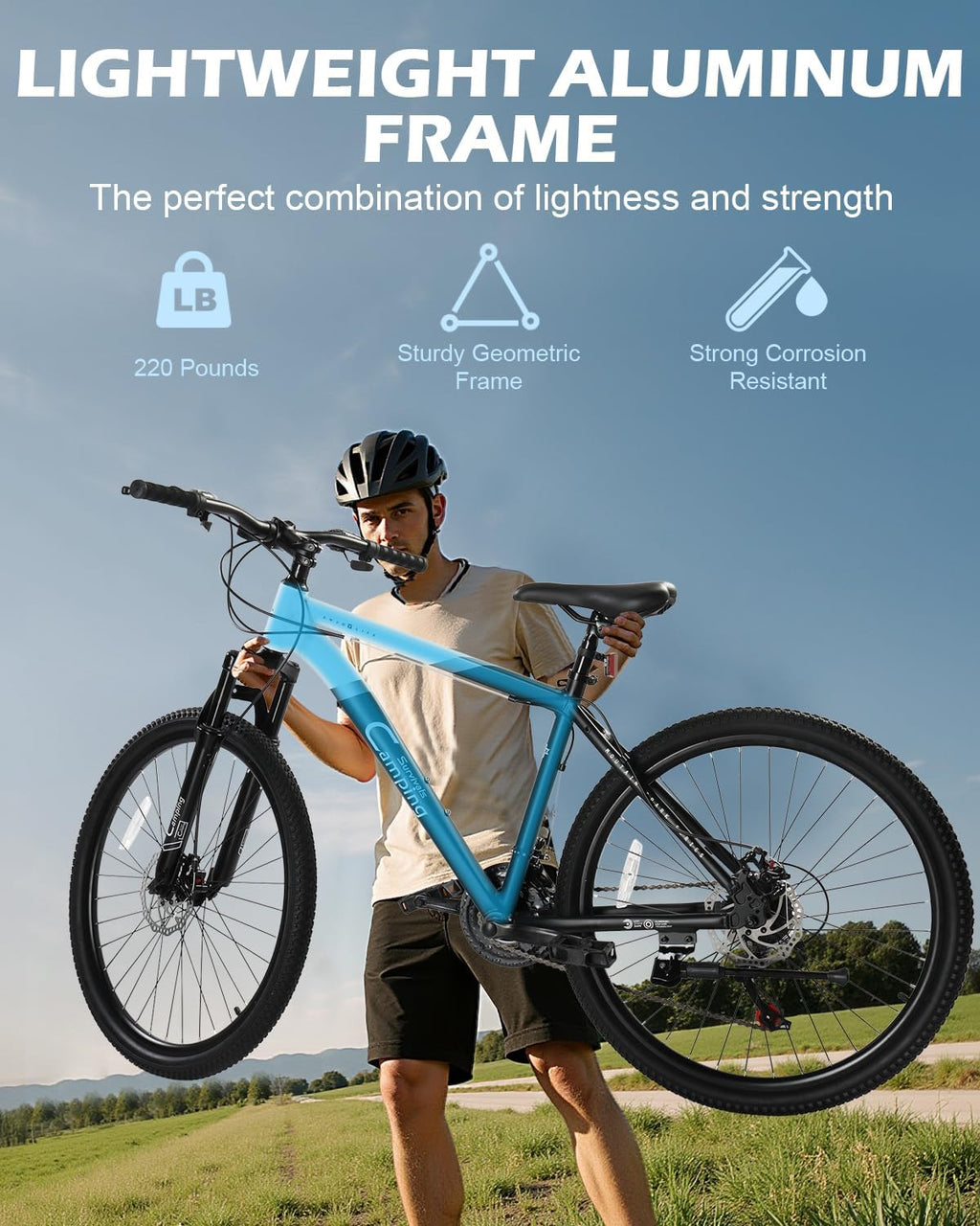 CamPingSurvivals 26/27.5' Mountain Bike 21 Speed Men's Mountain Bike with Lightweight Aluminum Frame, Powerful Dual Disc Brake, Precision 21 Speed Shifting, Men's Bicycle for Commuter & Travel