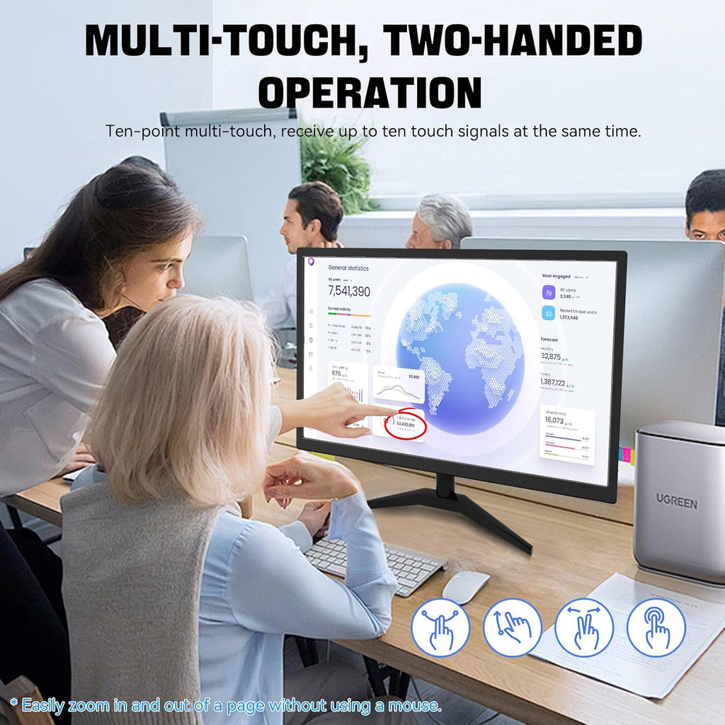 Touchscreen Monitor 22 Inch FHD 1920x1080P IPS PC Monitor, 10-Point Touch Screen Computer Display with HDMI VGA USB Ports, Built-in Speakers, VESA Mountable