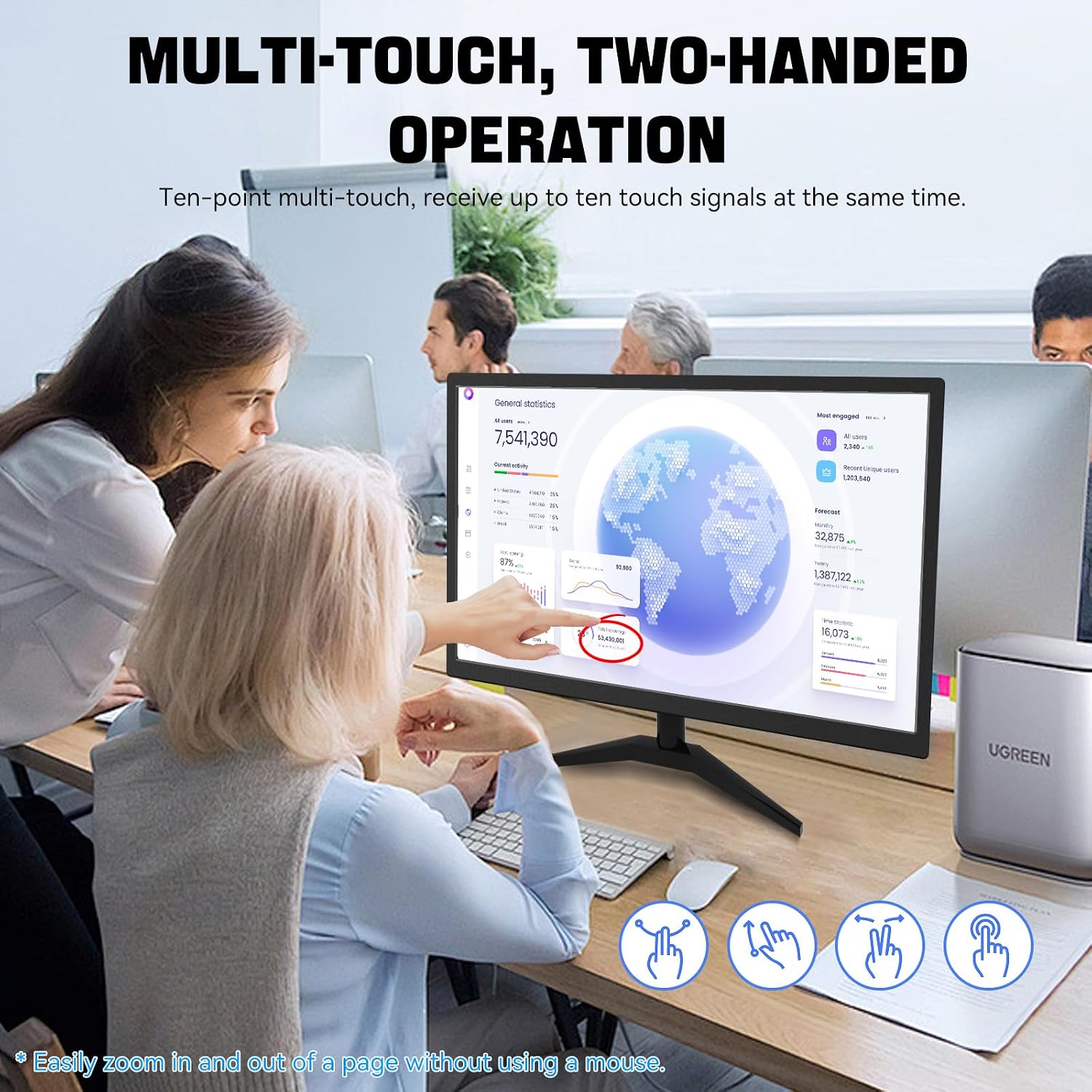 Touchscreen Monitor 22 Inch FHD 1920x1080P IPS PC Monitor, 10-Point Touch Screen Computer Display with HDMI VGA USB Ports, Built-in Speakers, VESA Mountable