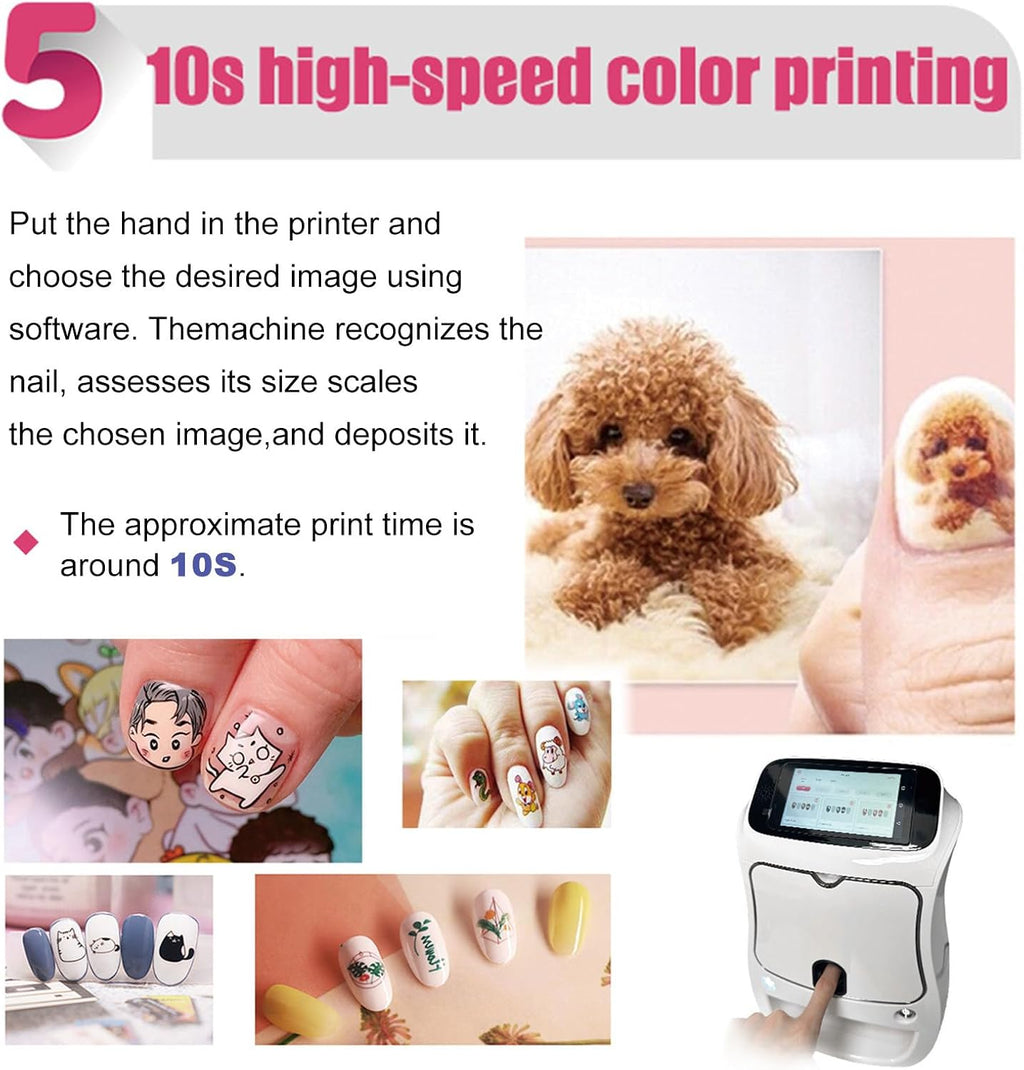 3D Digital Nail Printer,Digital Mobile Nail Art Printer with Touch Screen Display for Girls' Home Nails,Weddings,Nail Art Studio,White