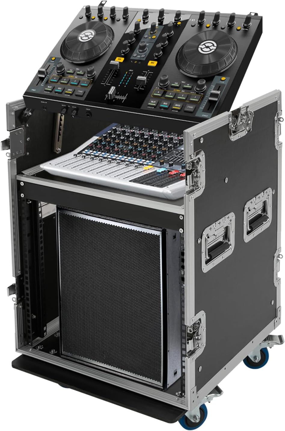 10U PA DJ Rack, 661LBS Recording Studio Racks Audio Equipment Cabinet, Mobile Stereo Rack with Lockable Wheels for Studio/Wedding (10U)