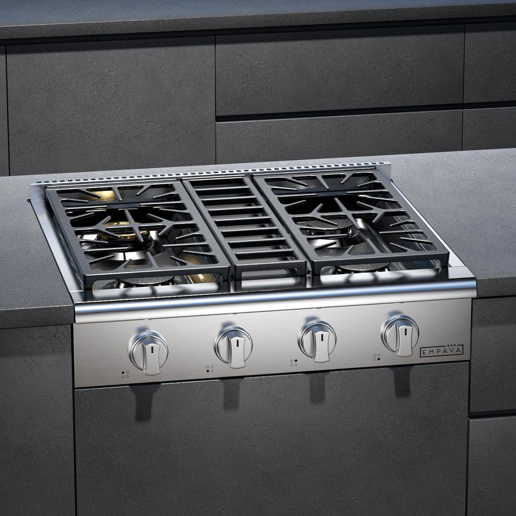 Empava 30 in. Slide-in Natural Gas Rangetop with 4 Burners in Stainless Steel