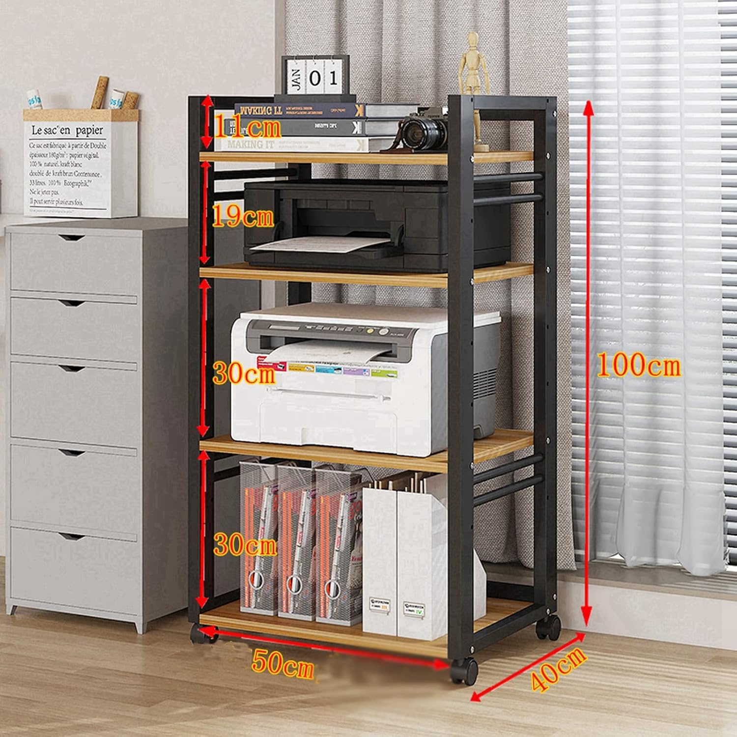 Print Stand 4 Tier Printer Stand, Printer Cart with Storage Shelf, Height Adjustable Rolling Printer Table with Wheels for Mini 3D Printer Printer Table