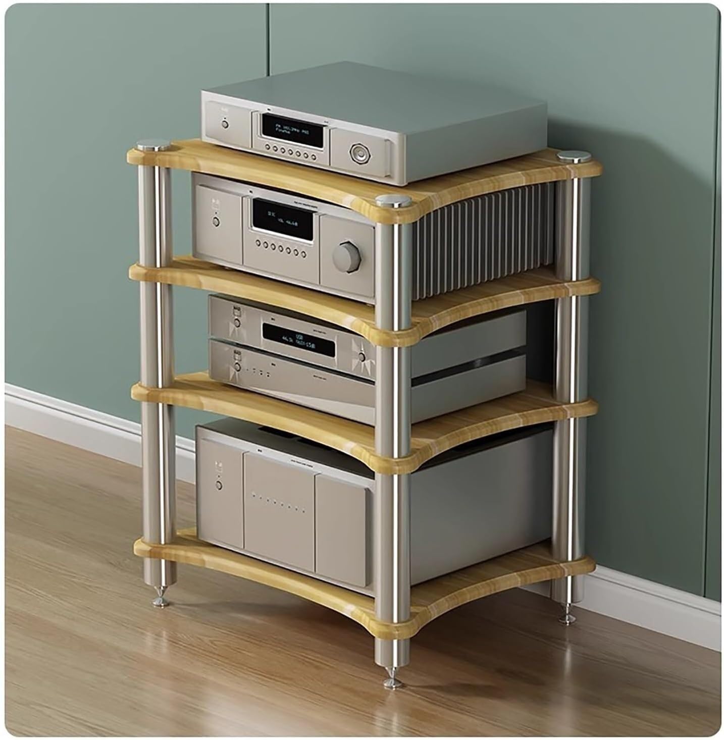 Audio Video Equipment Rack, Media Stand for Record Player, Turntable, Speaker, Gaming Console, Home Theater Storage Unit