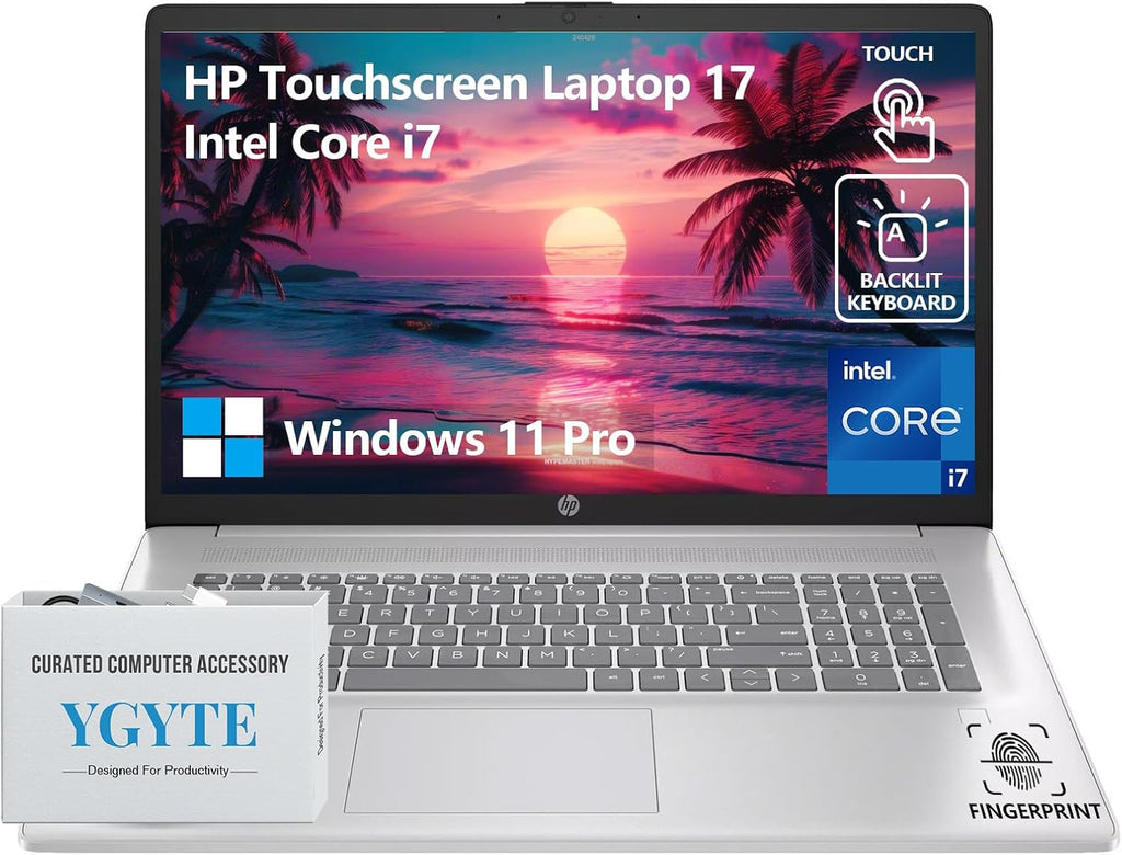 HP 17 Inch Laptop Touchscreen Computer, 17.3 HD+ Touch Screen Business Laptop, Intel Core i7, 64GB RAM 2TB SSD, Windows 11 Pro, Backlit Keyboard, Fingerprint